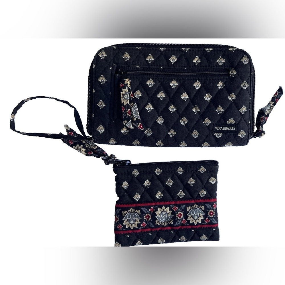 Vintage Vera Bradley Classic Black Zip Around Wallet & Coin Pouch Set Retired